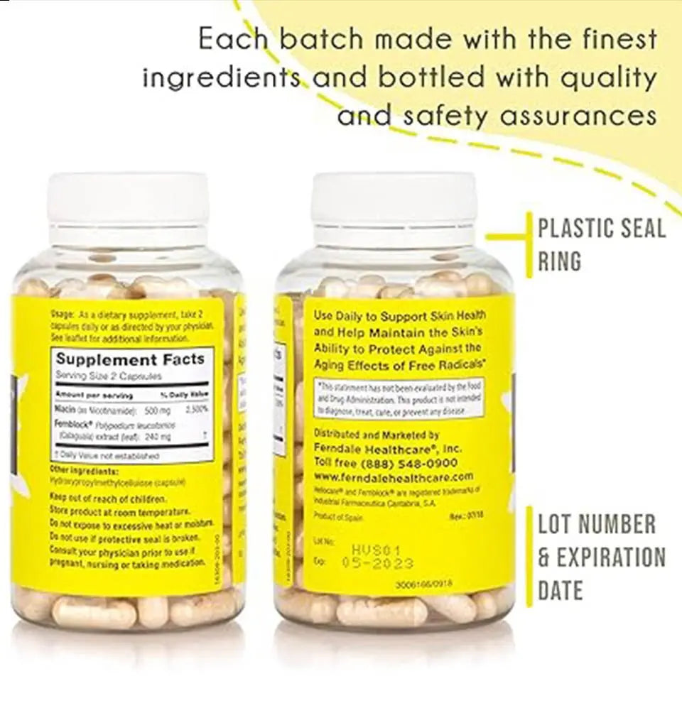 Heliocare Nicotinamide B3 - 500mg Niacinamide & Fernblock (120 Vegan Capsules) CaveMan Horizon