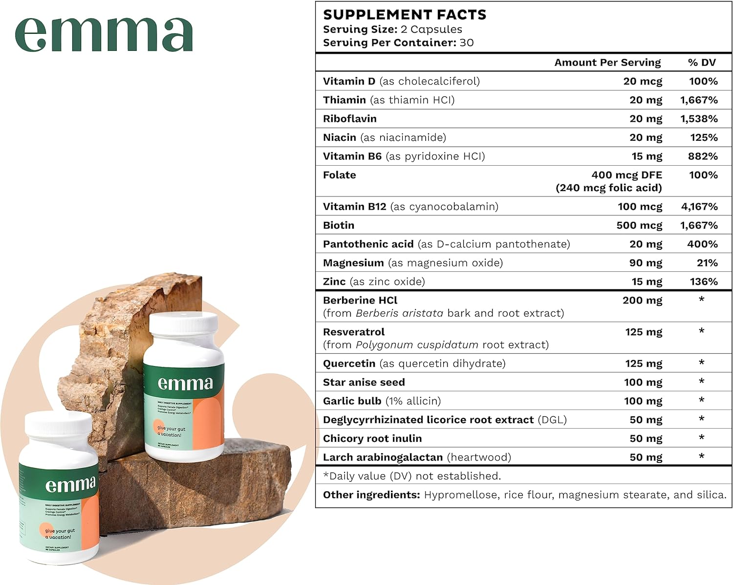 Emma Gut Health - Gas and Bloating Relief, Constipation, Leaky Gut Repair 60 Capsules - Clearance Sale Emma