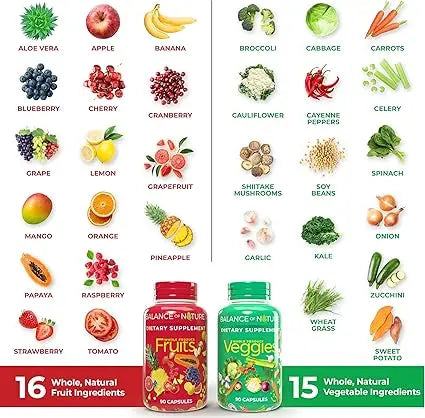 Balance of Nature Fruits & Veggies - Whole Food Supplement (90 Fruit & 90 Veggie Capsules)