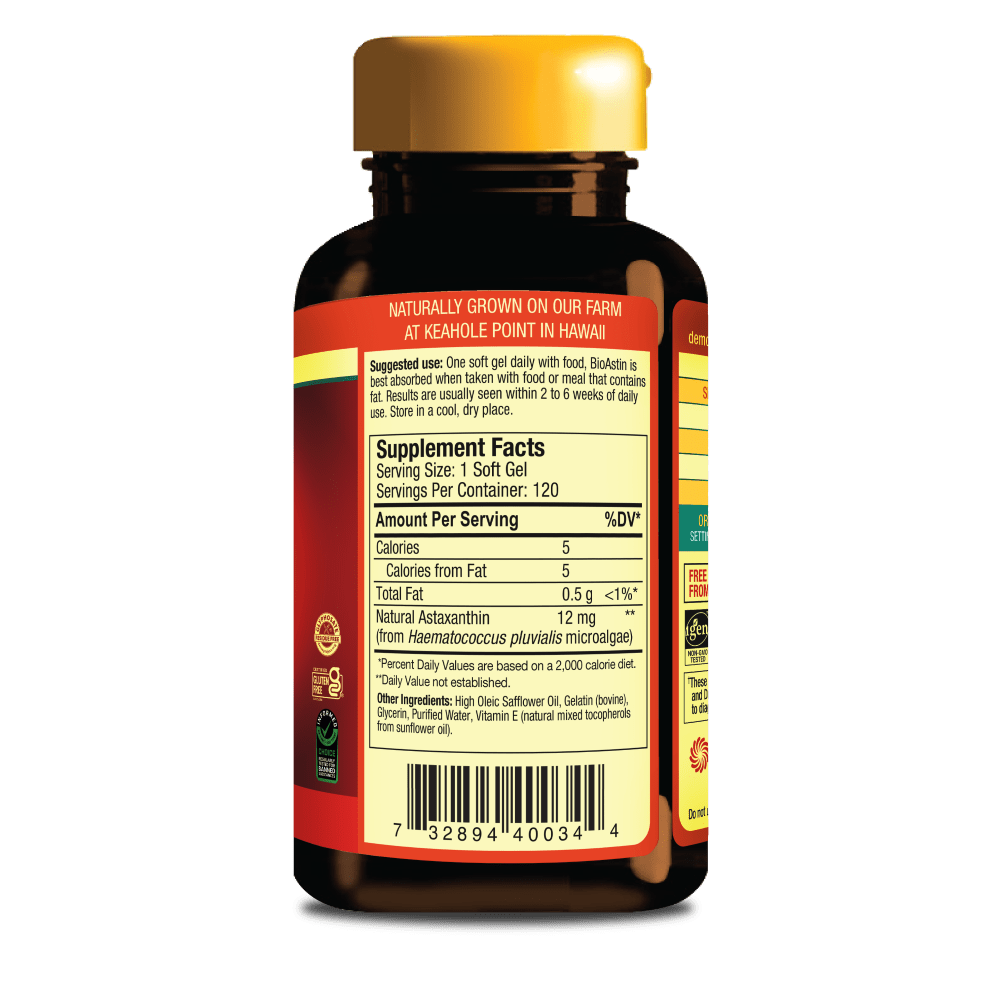 BioAstin Hawaiian Astaxanthin 12mg – Antioxidant Support Supplement (120 Softgels)